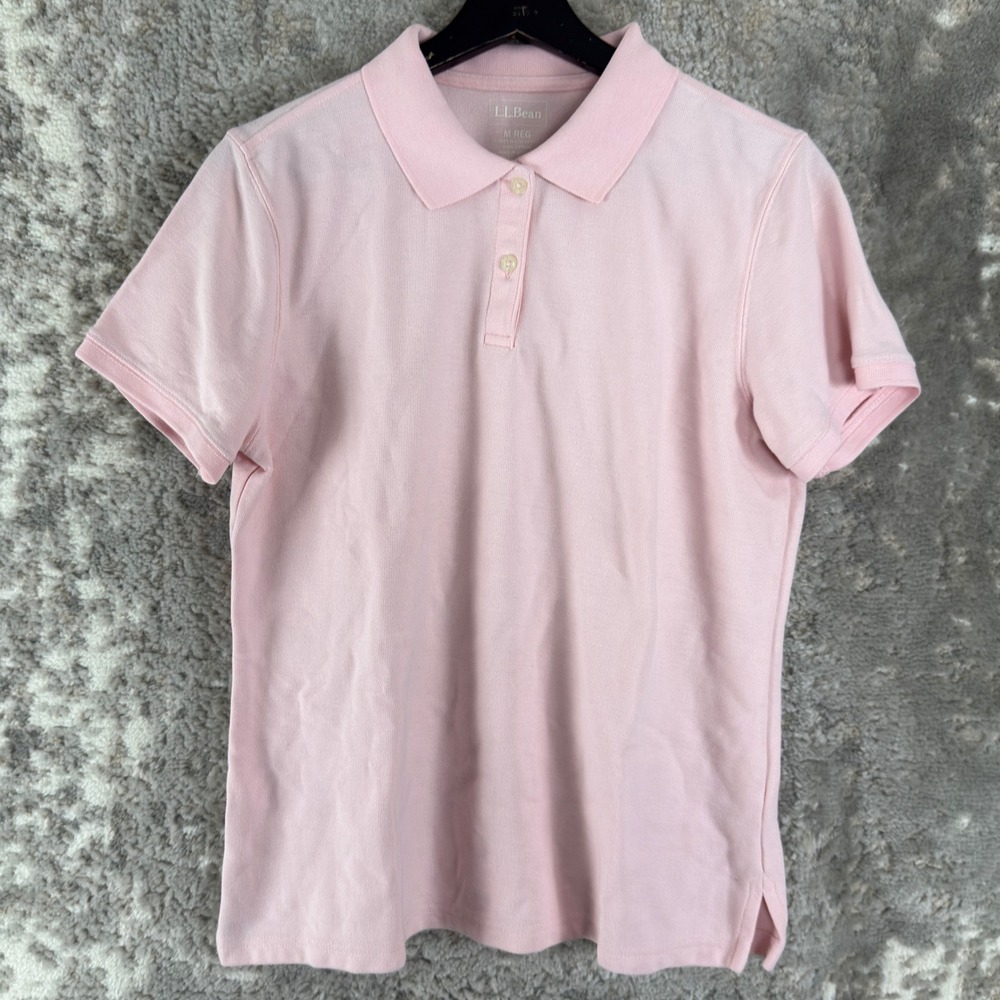 L.L. Bean Size M Pique Cotton Casual Polo Shirt Pink Short Sleeve Women